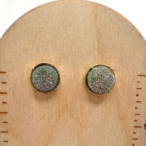 Iridescent Mermaid Colors Flat Back Druzy Stud Earrings Boutique New